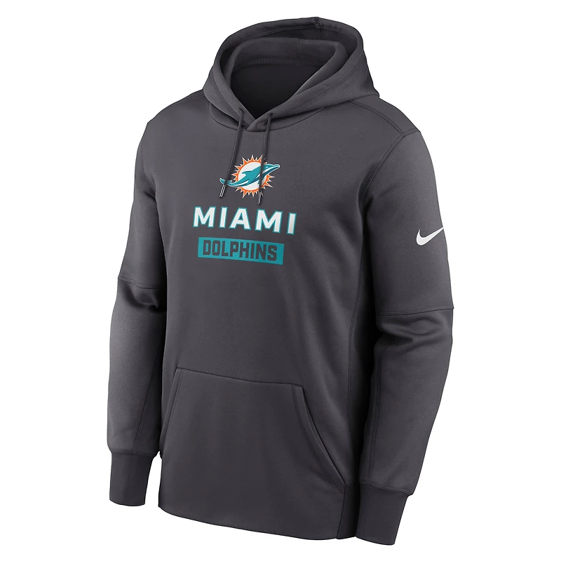 Men's Nike Anthracite Miami Dolphins Toss Sweep Therma Hoodie