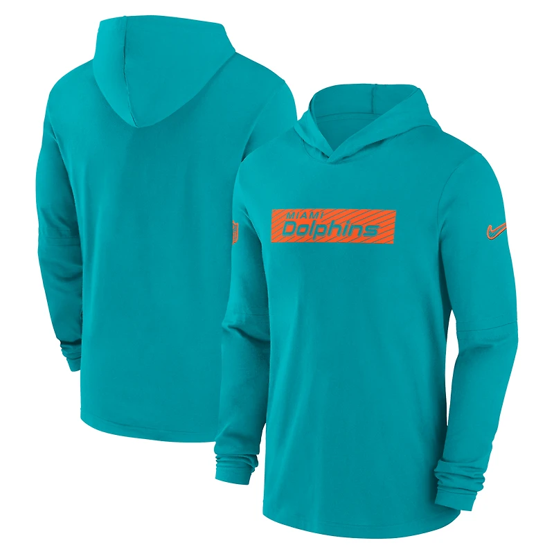 Men's Nike Aqua Miami Dolphins 2024/25 Sideline Performance Long Sleeve Hoodie T-Shirt