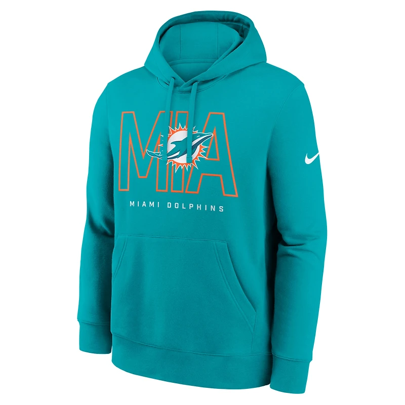 Sweat à capuche en molleton Nike Aqua Miami Dolphins Busted Play Club pour homme