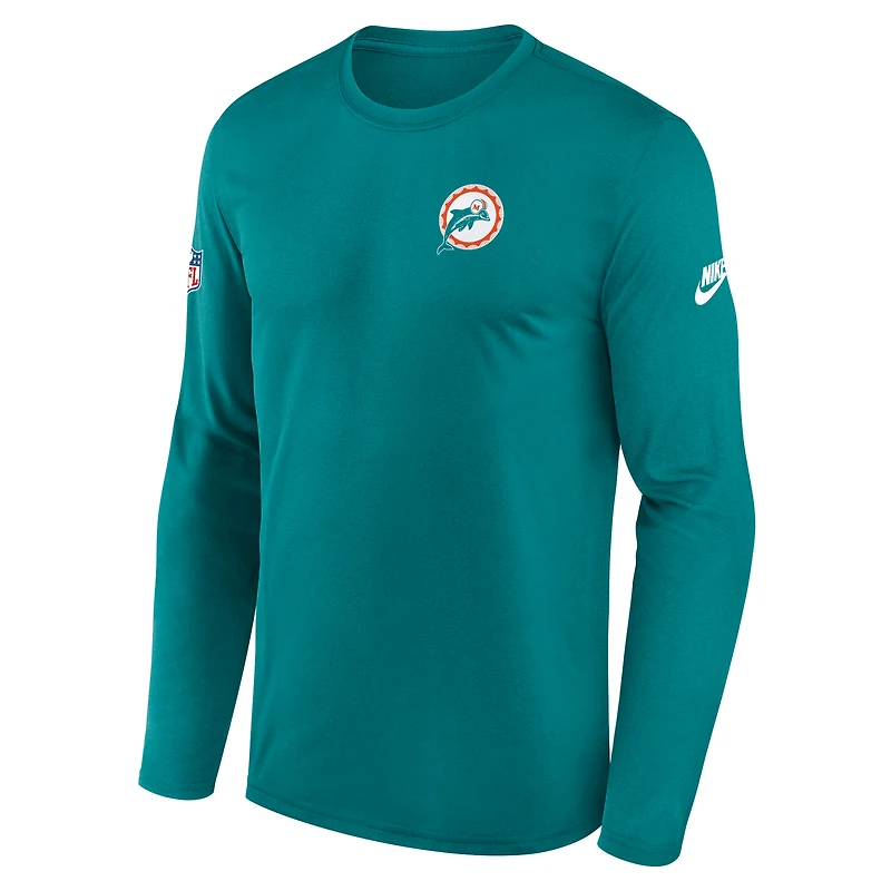 Men's Nike Aqua Miami Dolphins Legend Small Logo Dri-FIT Long Sleeve T-Shirt