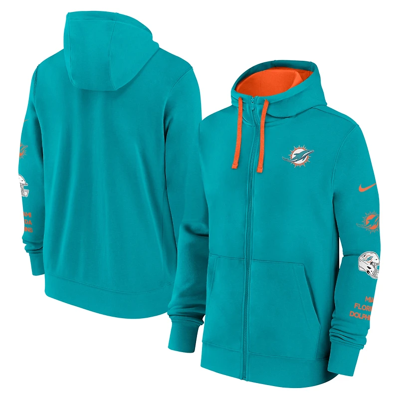 Men's Nike Aqua Miami Dolphins Primetime Club Full-Zip Hoodie