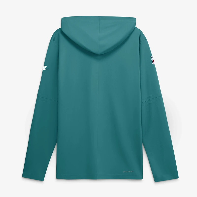 T-shirt à capuche manches longues Nike Aqua Miami Dolphins Sideline Dri-FIT pour homme
