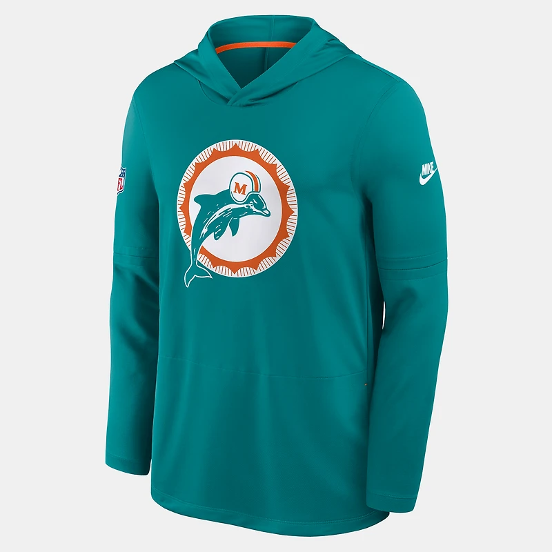 T-shirt à capuche manches longues Nike Aqua Miami Dolphins Sideline Dri-FIT pour homme