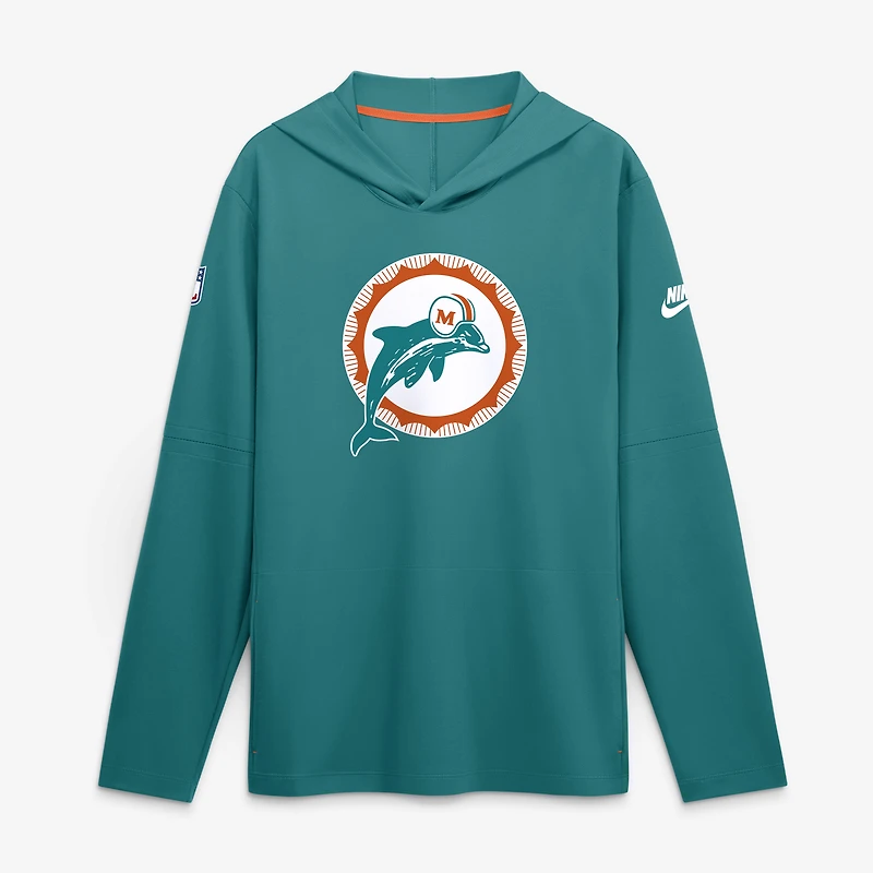 Men's Nike Aqua Miami Dolphins Sideline Dri-FIT Long Sleeve Hooded T-Shirt