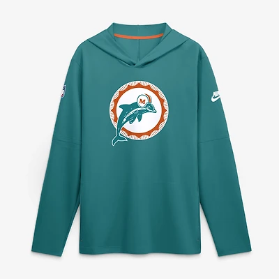 Men's Nike Aqua Miami Dolphins Sideline Dri-FIT Long Sleeve Hooded T-Shirt