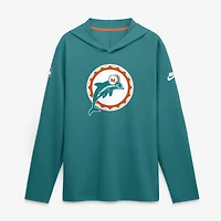 Men's Nike Aqua Miami Dolphins Sideline Dri-FIT Long Sleeve Hooded T-Shirt