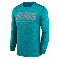 Men's Nike Aqua Miami Dolphins Sideline Offensive Transition Velocity Dri-FIT Long Sleeve T-Shirt