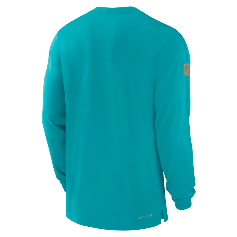 T-shirt à manches longues Nike Aqua Miami Dolphins Sideline Player Performance pour homme