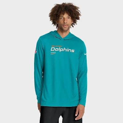 Men's Nike Aqua Miami Dolphins Sideline Pure Fury Dri-FIT Long Sleeve Hoodie T-Shirt