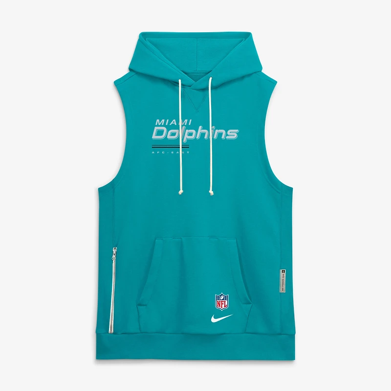 Men's Nike Aqua Miami Dolphins Sideline Standard Issue Dri-FIT Sleeveless Hoodie