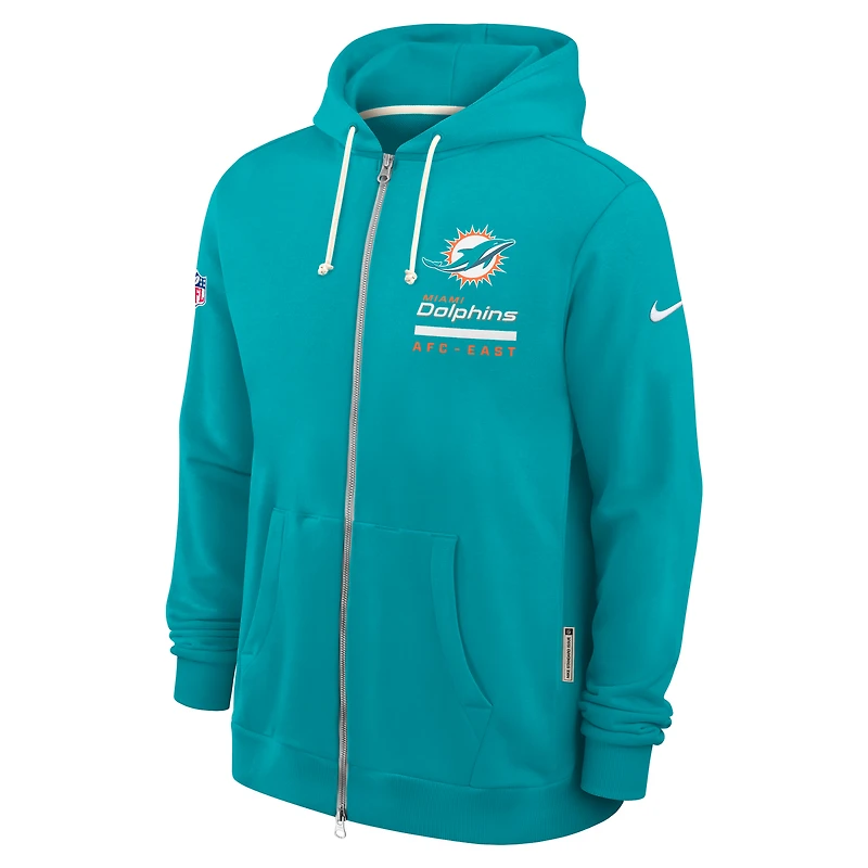 Sweat à capuche Nike Aqua Miami Dolphins Sideline Standard Issue Utility Player Dri-FIT entièrement zippé pour homme