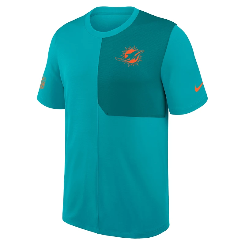T-shirt d'entraîneur Nike Aqua Miami Dolphins Sideline UV Dri-Fit pour homme