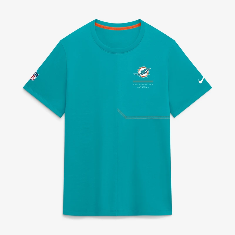 T-shirt d'entraîneur Nike Aqua Miami Dolphins Sideline UV Dri-FIT pour homme