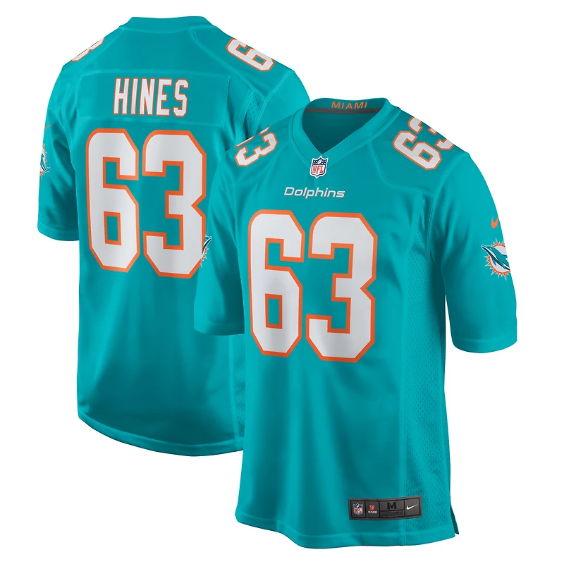 Maillot de match l'équipe Nike Chasen Hines Aqua Miami Dolphins pour hommes