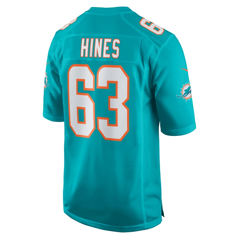 Maillot de match l'équipe Nike Chasen Hines Aqua Miami Dolphins pour hommes
