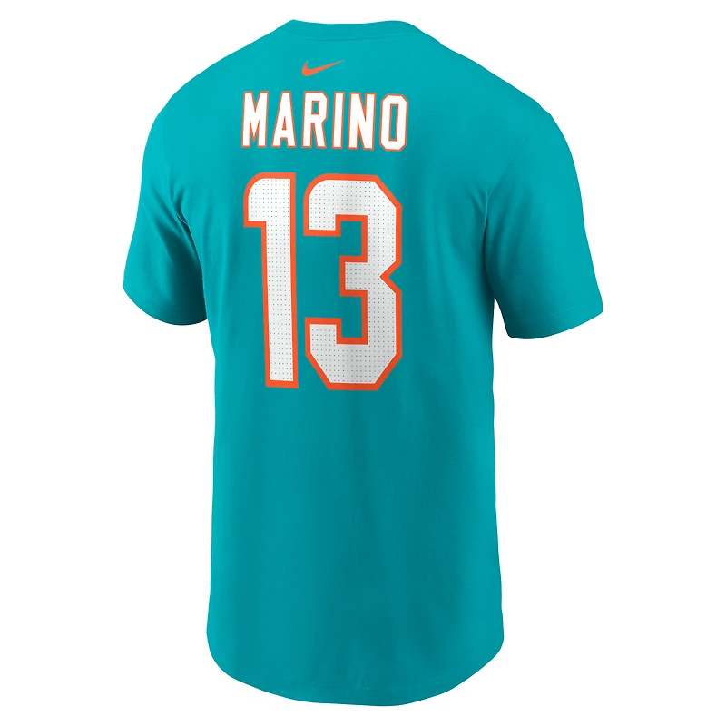 T-shirt Nike Dan Marino Aqua pour homme avec nom et numéro de joueur retraité des Miami Dolphins