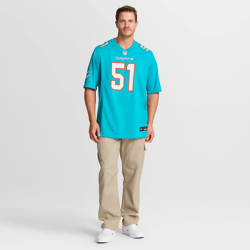 Maillot de match Nike David Long Jr. Aqua Miami Dolphins pour homme