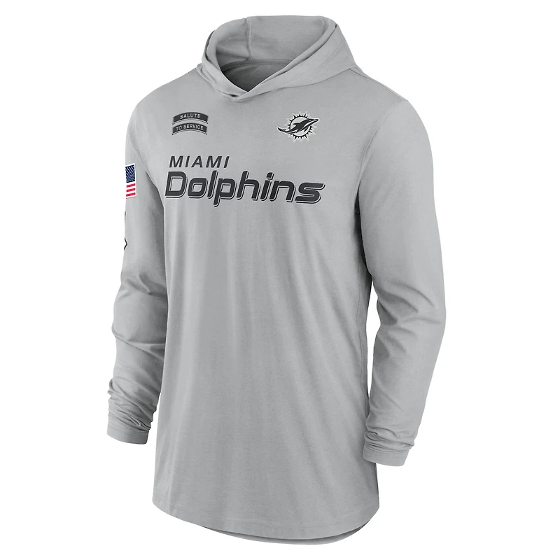 Sweat à capuche léger manches longues et Nike Miami Dolphins 2024 Salute to Service pour homme, gris