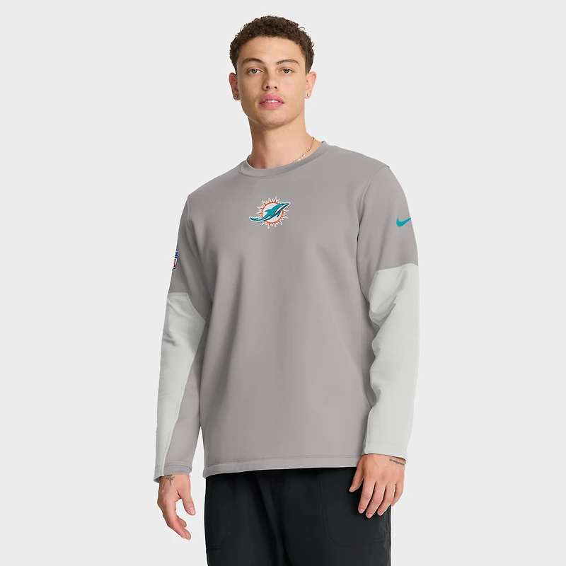 T-shirt Nike gris à manches longues Therma-FIT pour homme, motif coach des Dolphins de Miami