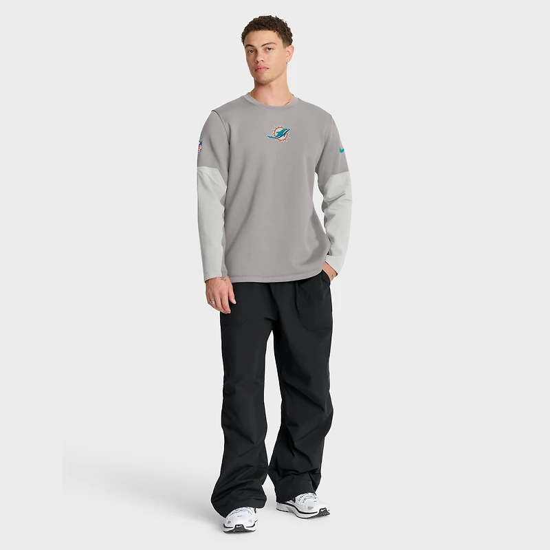 T-shirt Nike gris à manches longues Therma-FIT pour homme, motif coach des Dolphins de Miami