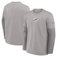 T-shirt Nike gris à manches longues Therma-FIT pour homme, motif coach des Dolphins de Miami