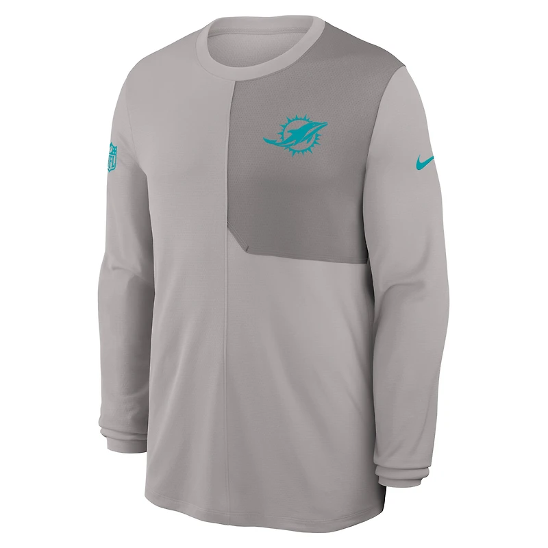 Maillot Nike gris à manches longues Sideline Coach Dri-FIT pour homme des Dolphins de Miami