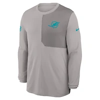 Maillot Nike gris à manches longues Sideline Coach Dri-FIT pour homme des Dolphins de Miami