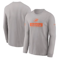 T-shirt Nike gris à manches longues Miami Dolphins Sideline Dri-FIT pour homme