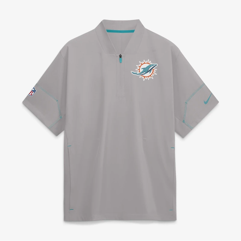 Men's Nike Gray Miami Dolphins Sideline Short Sleeve Quarter-Zip Coaches Jacket