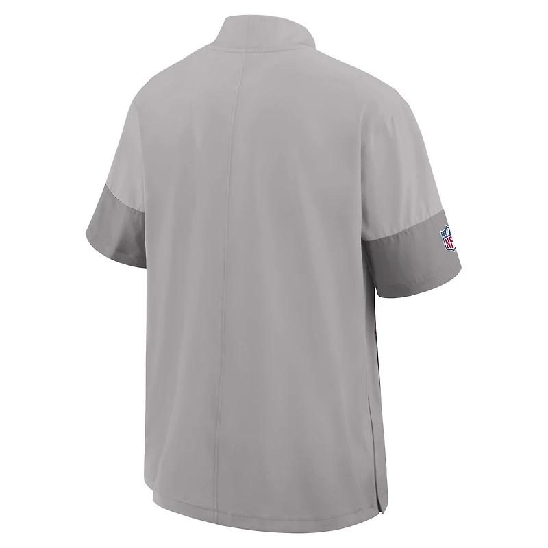 Veste d'entraîneur Nike Dri-FIT à manches courtes et fermeture éclair quart de tour, grise, Miami Dolphins, pour homme
