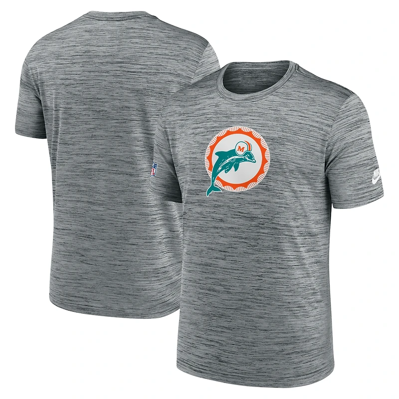 T-shirt Nike gris Miami Dolphins Sideline Velocity Throwback Logo Dri-FIT pour homme