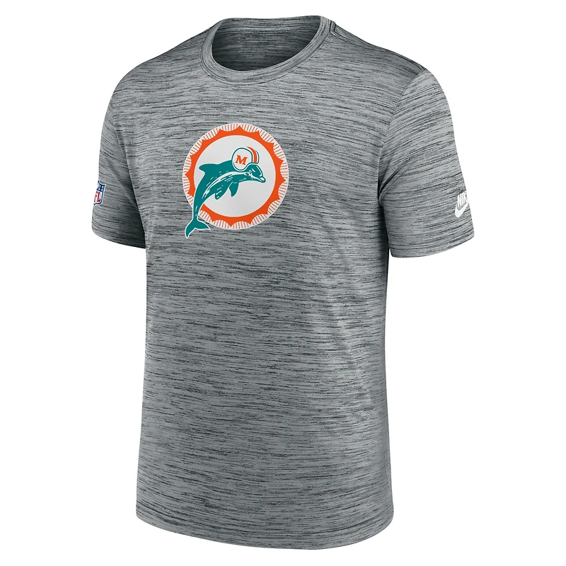 T-shirt Nike gris Miami Dolphins Sideline Velocity Throwback Logo Dri-FIT pour homme