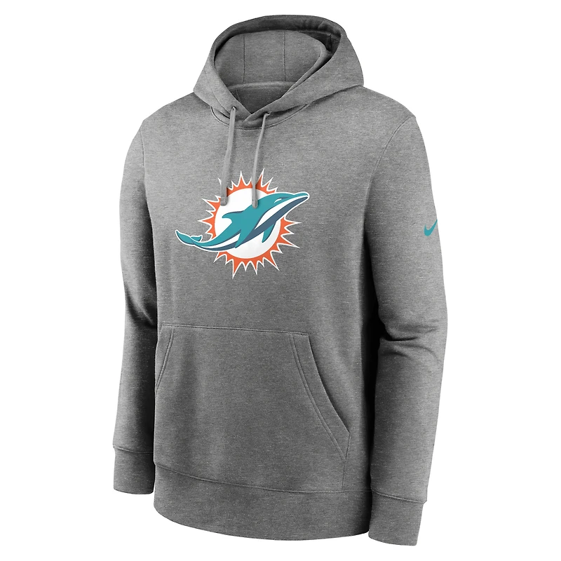 Sweat à capuche Nike gris chiné avec logo du club Miami Dolphins pour homme