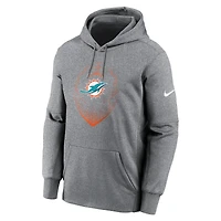 Men's Nike Heather Gray Miami Dolphins Icon Performance Pullover Hoodie