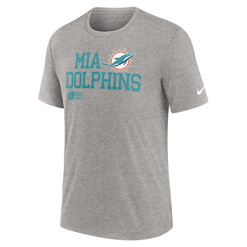 T-shirt Nike Heather Grey Miami Dolphins Overlap Lockup Tri-Blend pour homme