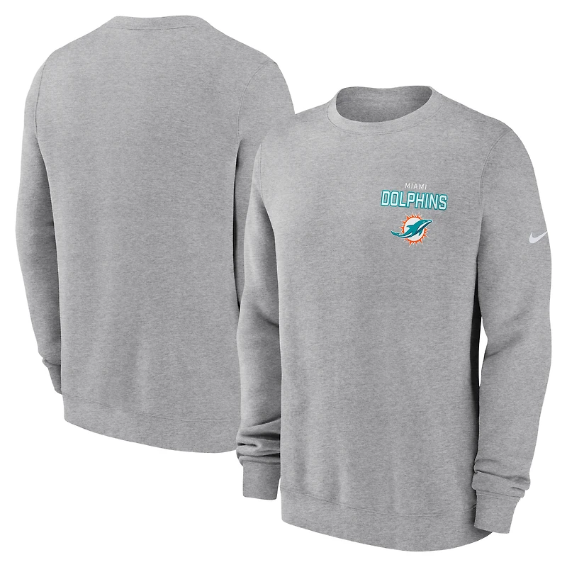 Sweat-shirt en molleton Nike Primetime Club gris chiné pour homme des Dolphins de Miami