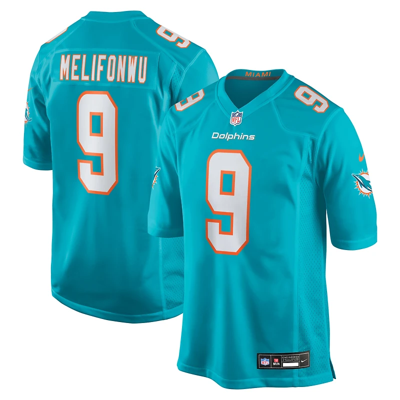 Maillot Nike Ifeatu Melifonwu Aqua pour homme, équipe des Dolphins de Miami