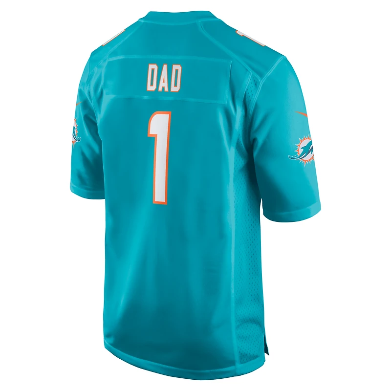 Men's Nike Number 1 Dad Aqua Miami Dolphins Game Jersey