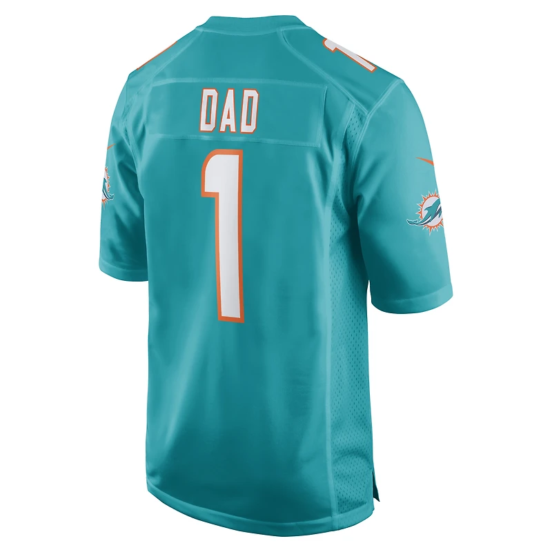 Men's Nike Number 1 Dad Aqua Miami Dolphins Game Jersey