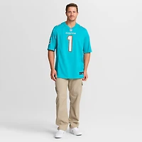 Men's Nike Number 1 Groom Aqua Miami Dolphins Game Jersey