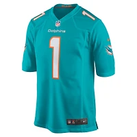 Men's Nike Number 1 Groom Aqua Miami Dolphins Game Jersey