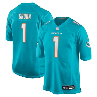 Men's Nike Number 1 Groom Aqua Miami Dolphins Game Jersey