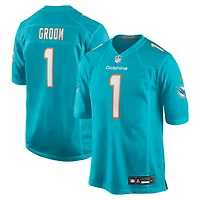 Men's Nike Number 1 Groom Aqua Miami Dolphins Game Jersey