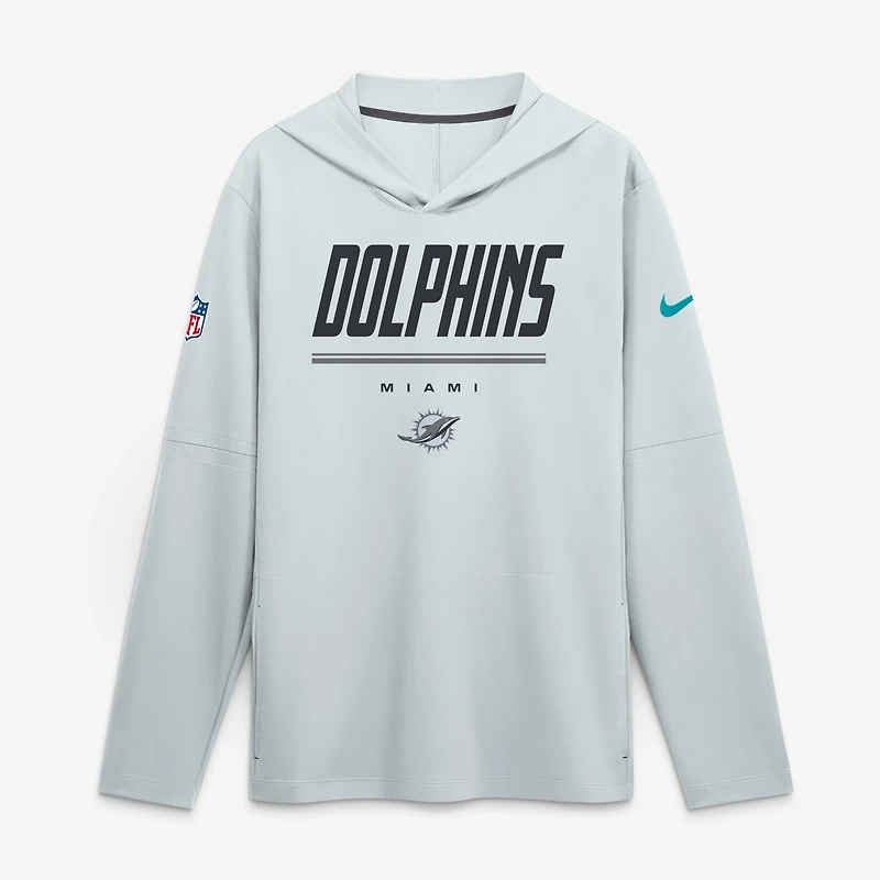 Men's Nike  Platinum Miami Dolphins Sideline Lightweight Long Sleeve Hooded Dri-FIT Top