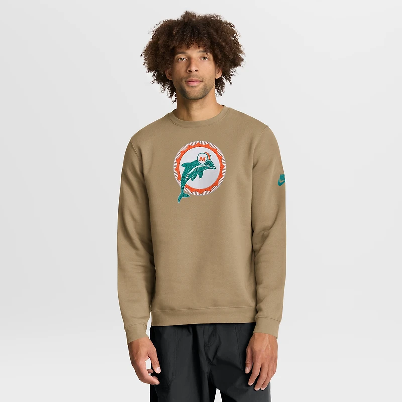 Men's Nike Tan Miami Dolphins Swing Pass Rewind Club Pullover Sweatshirt