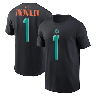T-shirt Nike Tua Tagovailoa pour homme, bleu, collection Rivalries 2025 des Dolphins de Miami, avec nom et numéro joueur