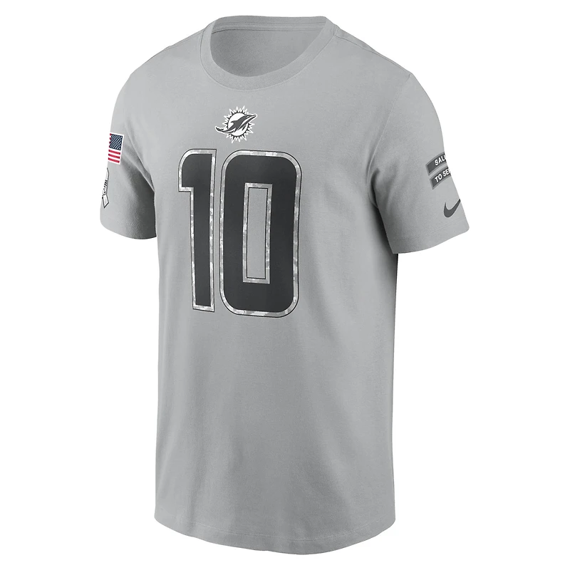 Men's Nike Tyreek Hill Gray Miami Dolphins 2024 Salute To Service Name & Number T-Shirt