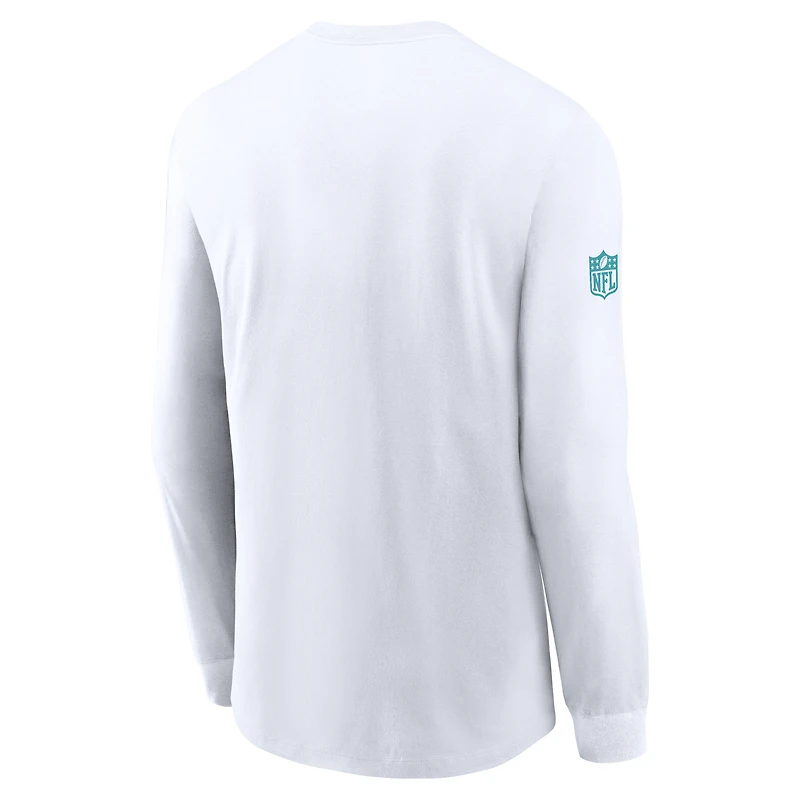 T-shirt Nike blanc à manches longues Miami Dolphins Sideline Dri-FIT pour homme