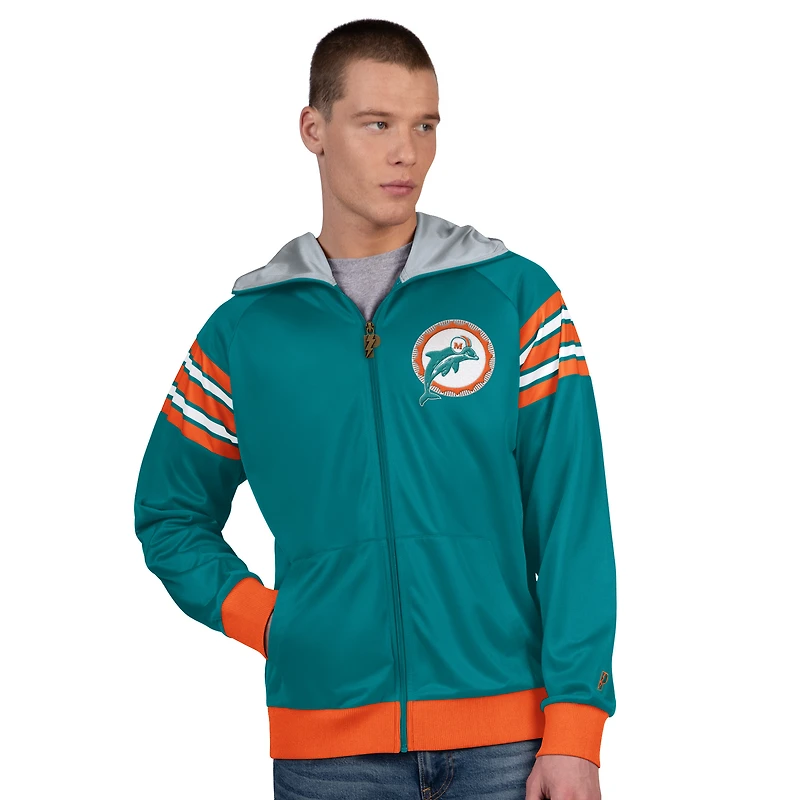 Men's Pro Player Aqua/Coral Miami Dolphins Retro Helmet Full-Zip Hooded Track Jacket