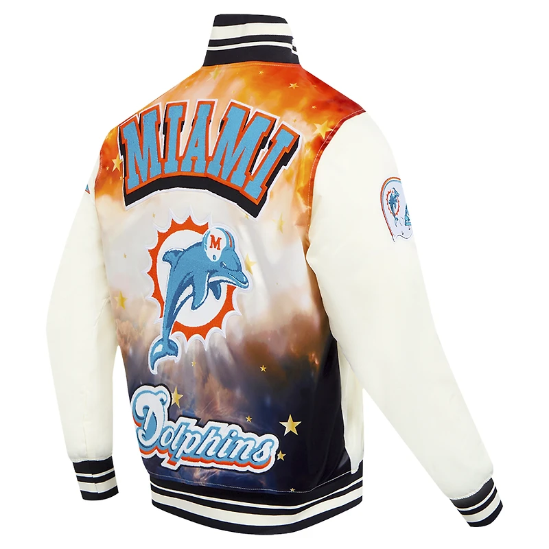 Men's Pro Standard Cream Miami Dolphins Sublimated Satin Full-Snap Jacket
